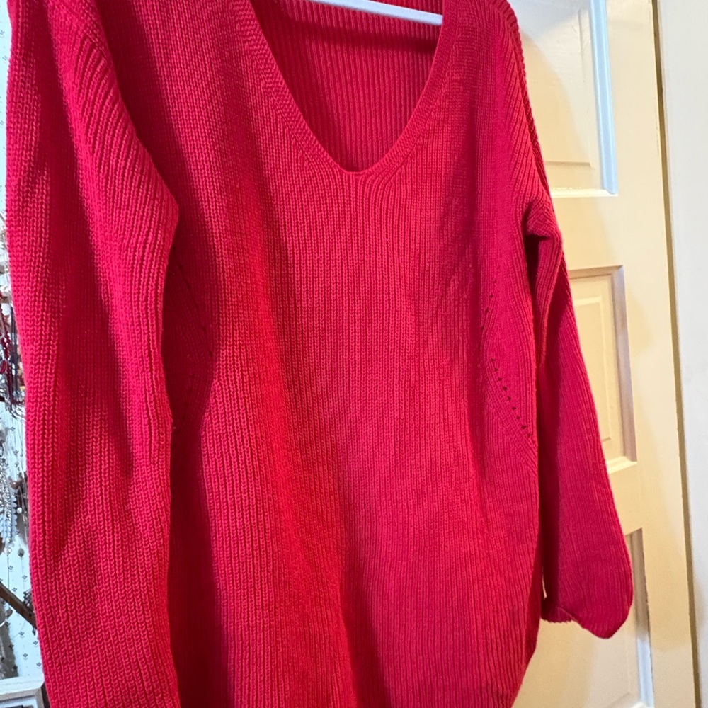 a.n.a Red V-Neck Women's Sweater